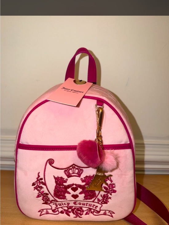 Juicy Couture Handbags - Juicy Couture Pink Velvet Kids Mini Backpack with Pom Charm